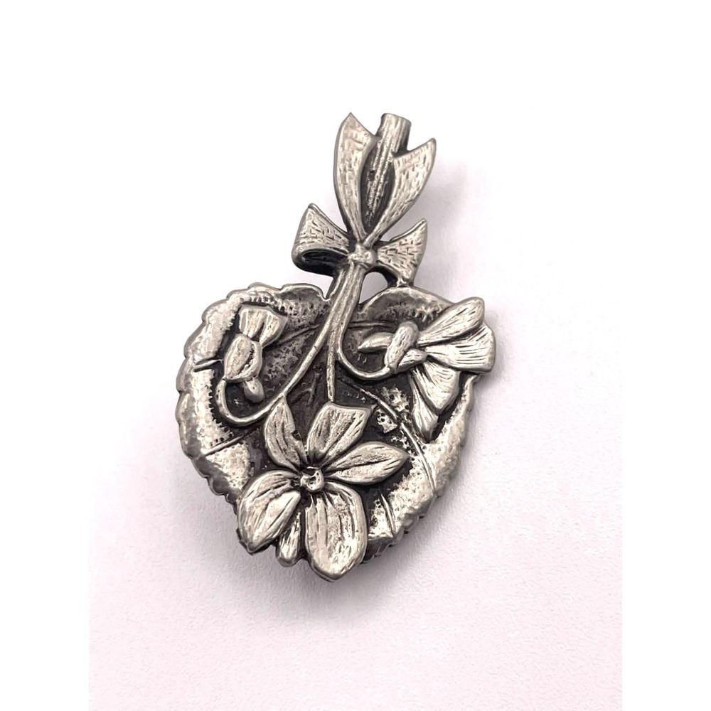 Handmade 94% Tin Pewter Floral Brooch Tulip Flower Pin Artisan 2"